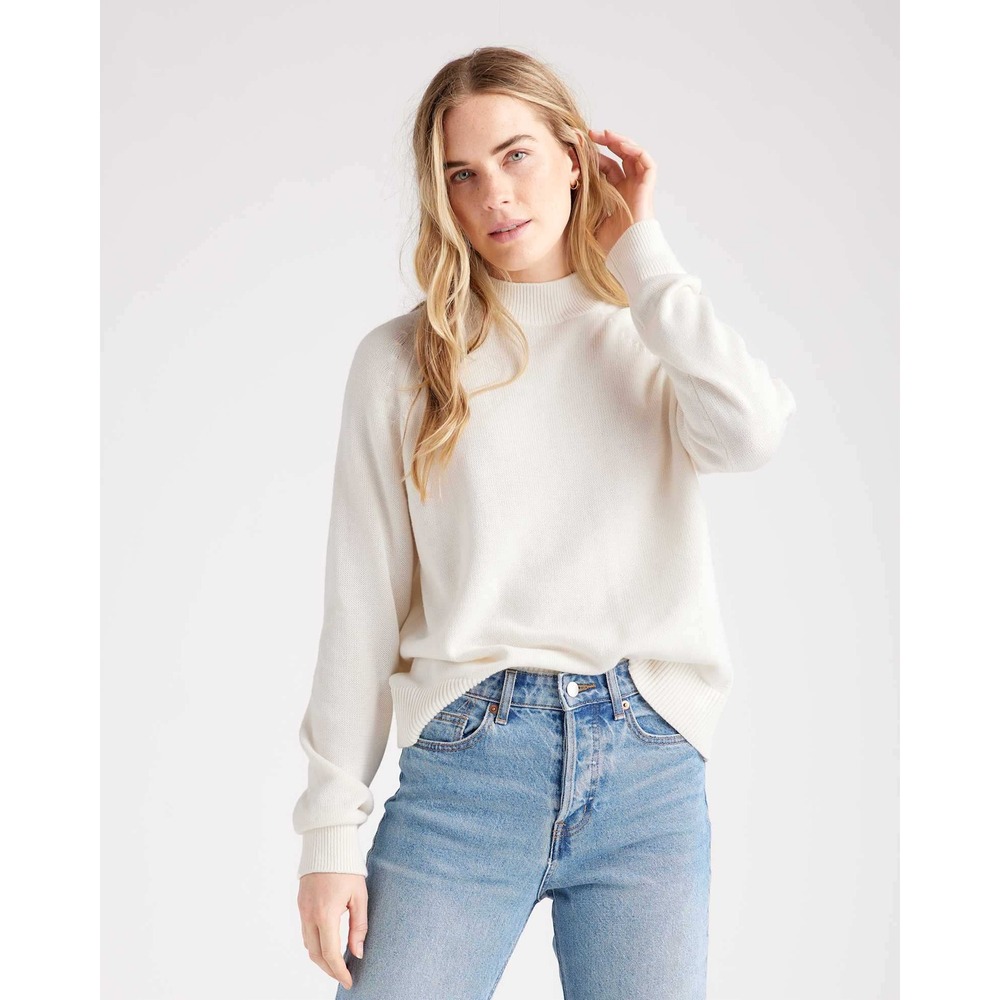 Quince 100% Organic Cotton Mock Neck Sweater Raglan Sleeve Ivory Womens Medium